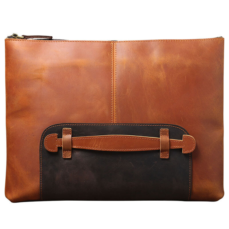 Simple Top Layer Cowhide Large Capacity Men's Hand Bag Manual Leather Computer File Bag