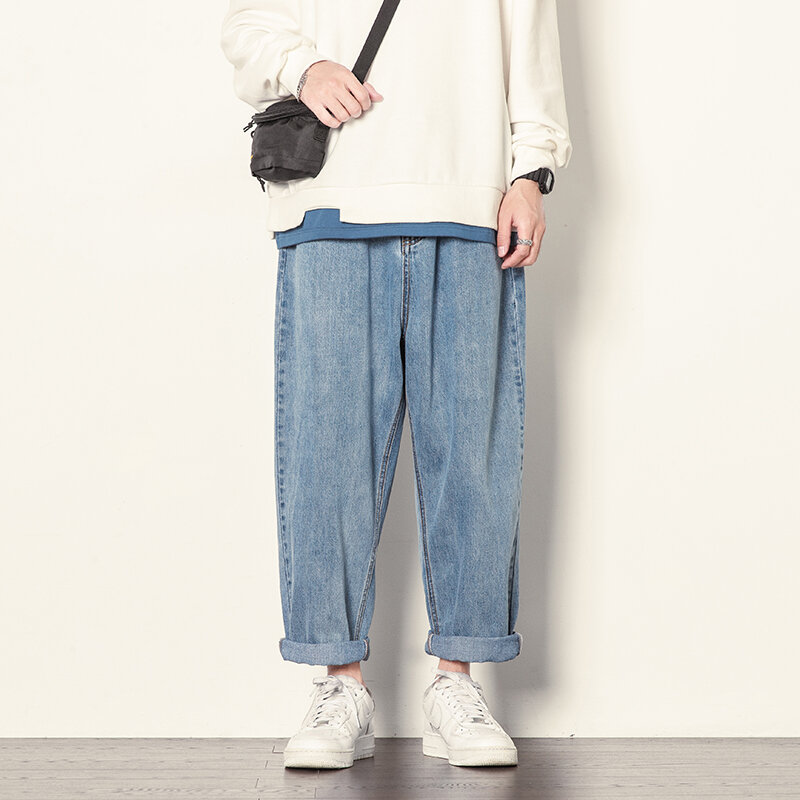 Джинсы мужские прямые в стиле хип-хоп, свободные брюки из денима с широкими штанинами, классические эластичные модные джоггеры, Молодежные джинсы