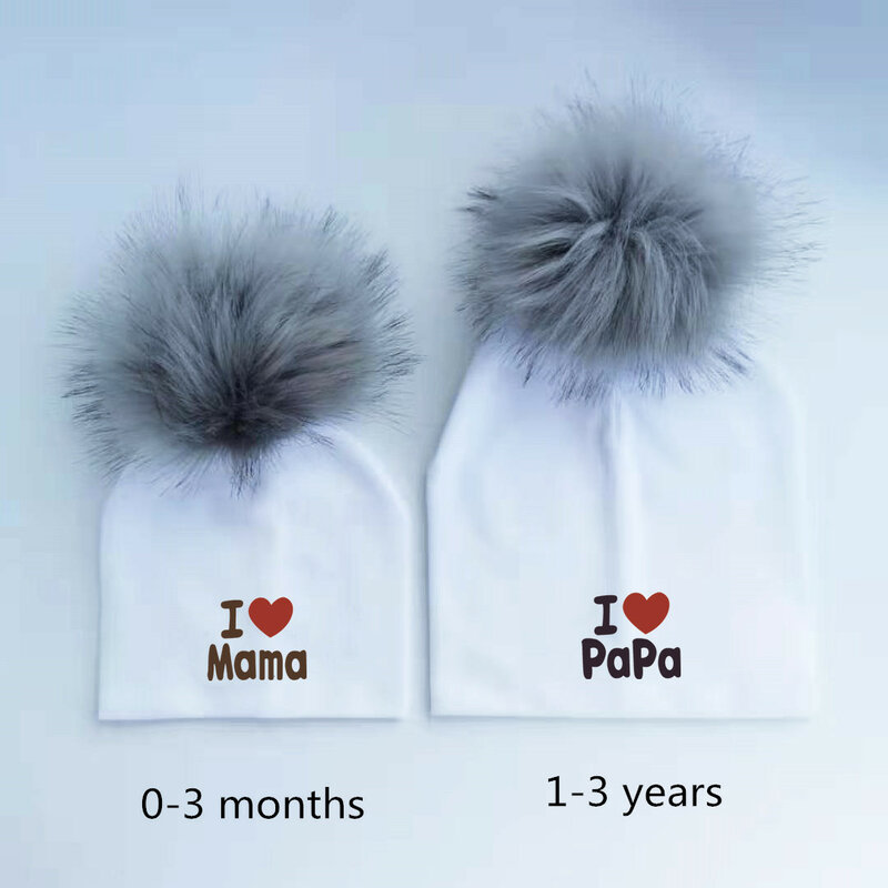 Chapeaux en coton pour nouveau-né fille, pompon, accessoires photo, i love mama papa, chapeau pour enfants, garçon, fille, bonnet, bonnet, chapeaux pour nourrissons