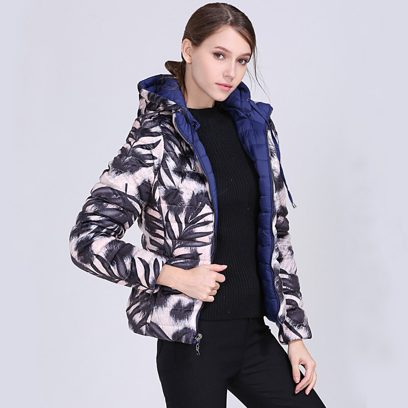 Dupla face para baixo jaqueta feminina inverno europeu moda com capuz engrossado pato branco para baixo jaqueta para manter quente e moda frio