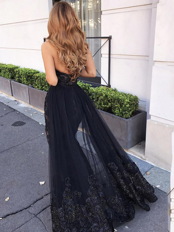 Oisslec Evening Dress Lace Applique Prom Dress Sequins Fromal Dress Tight Celebrity Dresses Strapless Party Dress TulleCustomize