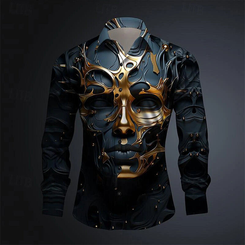 3D face helmet image printing hot selling long sleeved shirt party men's shirt casual fashion men's S-6XL