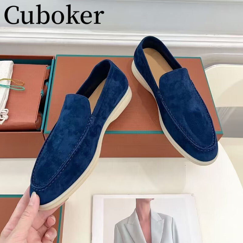 2024 Runway Brand Kidsuede Men Flat Causal Shoes Round Toe Women Loafers Slip-on Spring Summer Outside Walking Shoes For Men