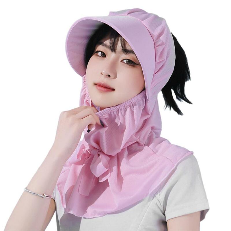 Sombrero de sol Anti-UV para mujer, gorro de ala grande, protección transpirable para el cuello, máscara plegable, desmontable, F3H9