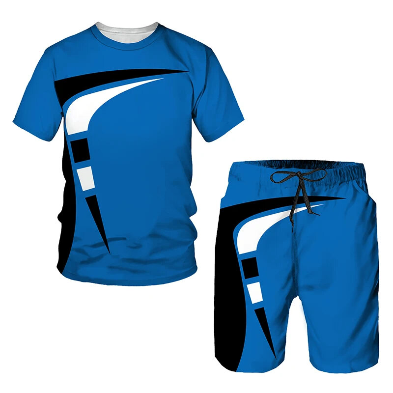 Letnie męskie dresy 2-częściowe zestawy luźna koszulka spodenki plażowe stroje modny nadruk męskie z krótkim rękawem strój sportowy