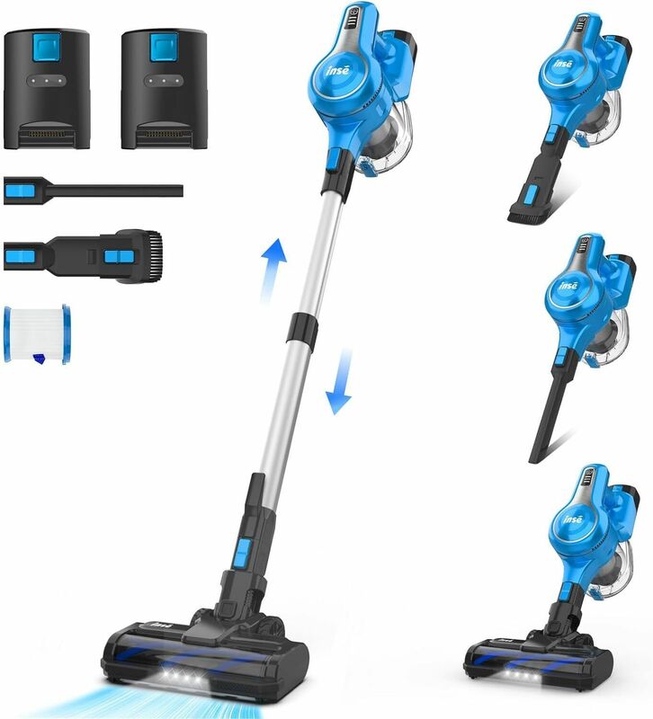 INSE S63 30Kpa 300W Stick Cordless Vacuum Cleaner,2 Batteries up to 90min Runtime,Stick Vac for Hardwood Floor Pet Hair Home Car