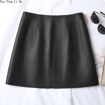 Tao Ting Li Na Genuine Sheep Leather Skirt Women New A-Line High Waist Real Leather Skirt With Letter J7