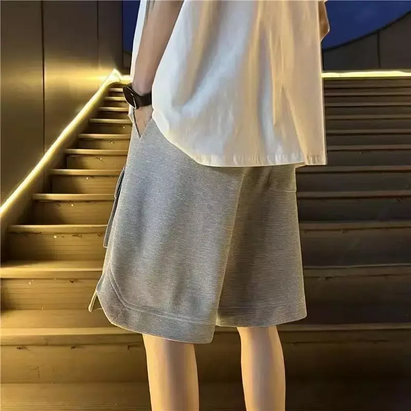 กางเกงคาร์โก้ผู้ชายเอวยางยืดมีกระเป๋ากางเกงขาสั้นสำหรับผู้ชายแฟชั่น2024
