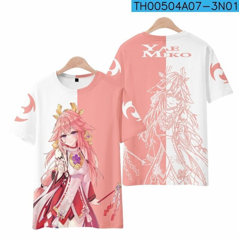 Camiseta de Cosplay del juego Yae Miko, camisa con estampado 3D de Genshin Impact, Tops de fiesta a la moda, ropa de calle de verano