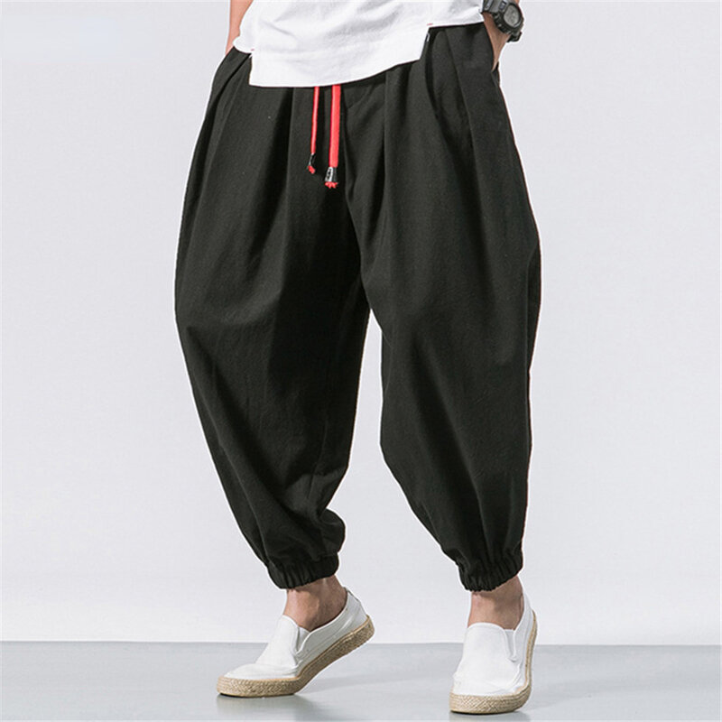 Pantalon de survêtement surdimensionné en lin chinois pour hommes, pantalon sarouel adt, haute qualité, décontracté, fjMale, automne, nouveau, 2024