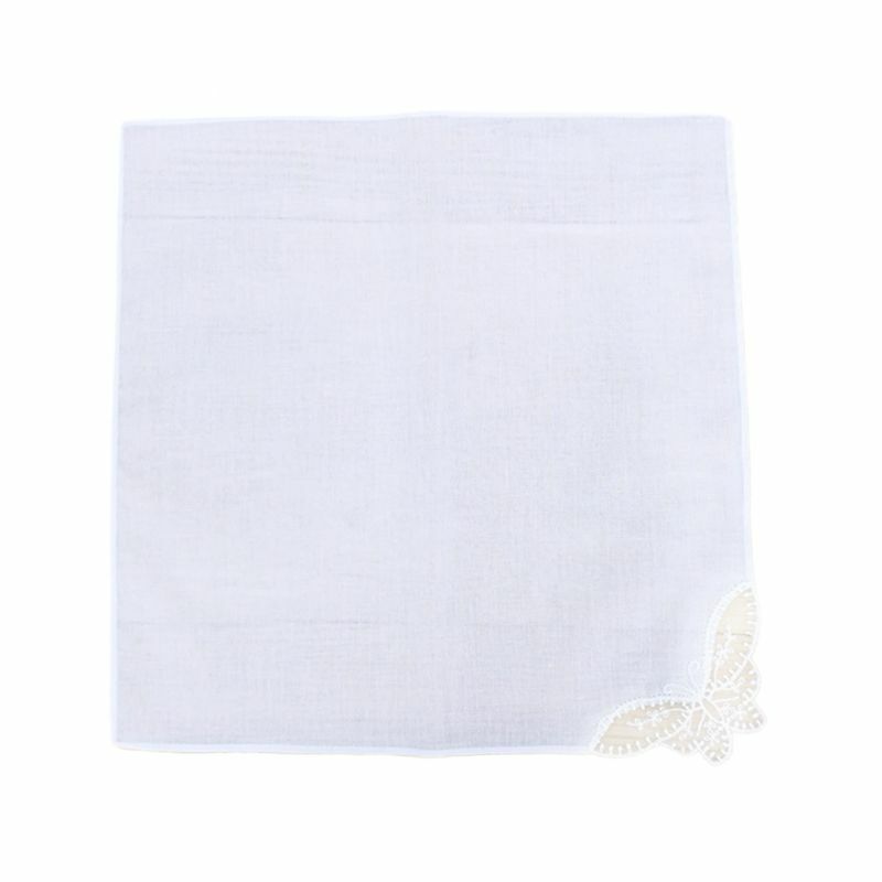 N58F 28x28cm Women Plain White Square Handkerchiefs Crochet for Butterfly Lace Corner