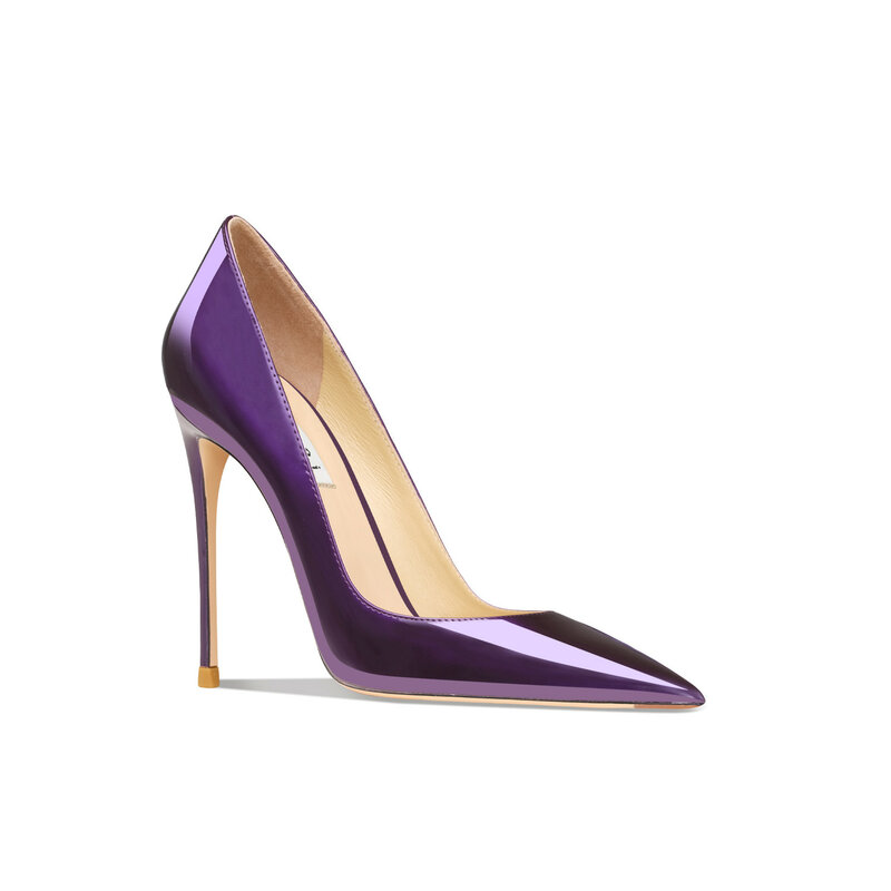 Новинка 2022, весенне-осенние фиолетовые туфли-лодочки с острым носком, привлекательные модные лакированные кожаные туфли яркого цвета на высоком каблуке