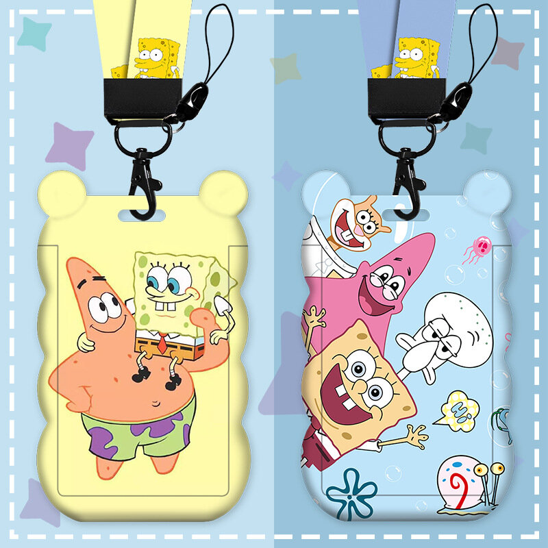 Urocza smycz do kluczy kreskówka SpongeBob smycz na szyje uchwyt na identyfikator pasek do telefonu komórkowego klucza breloki z łańcuszkiem akcesoria Anime
