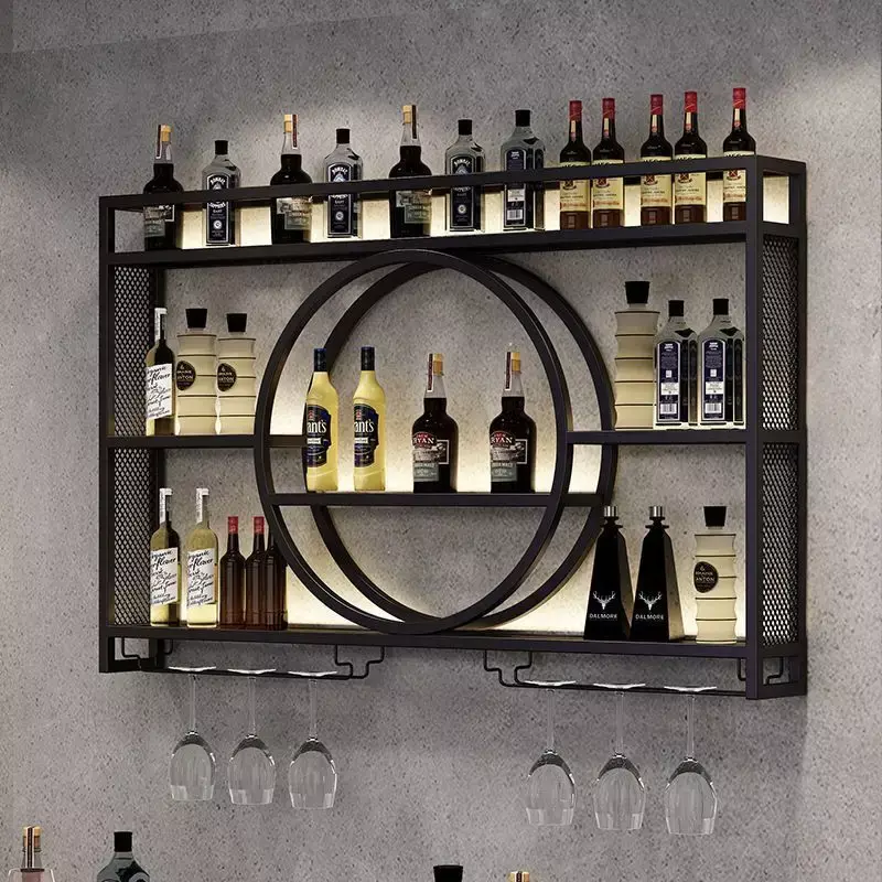 Modern Wrought Iron Wall-mounted Bar Wine Cabinets for Living Room Display Cabinet Minimalist Bar Furniture Bar Hall Showcase