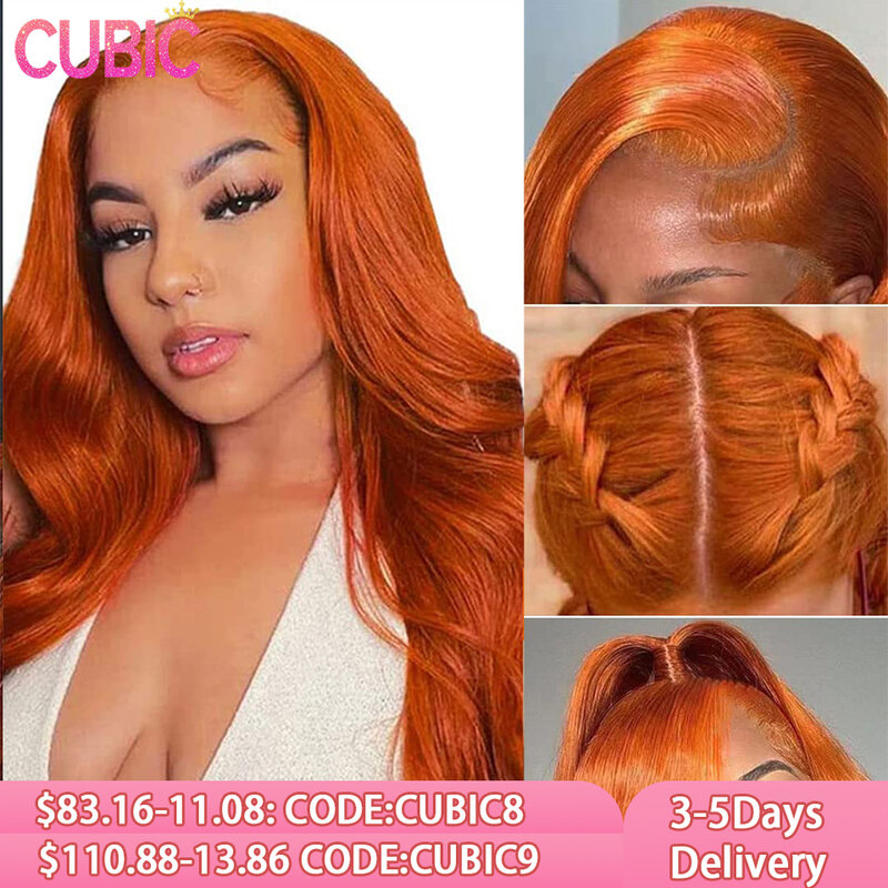 Perruque Lace Front Wig Body Wave naturelle-orange, cheveux humains, pre-plucked, avec baby hair, 13 age HD