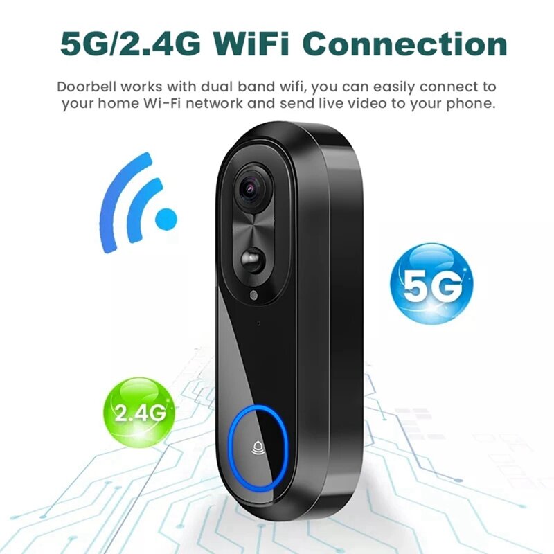 5G 2.4G Wifi Video Doorbell 1080P Wireless Smart Intercom Camera IP65 Waterproof Ring Bell With 7000Mah Battery
