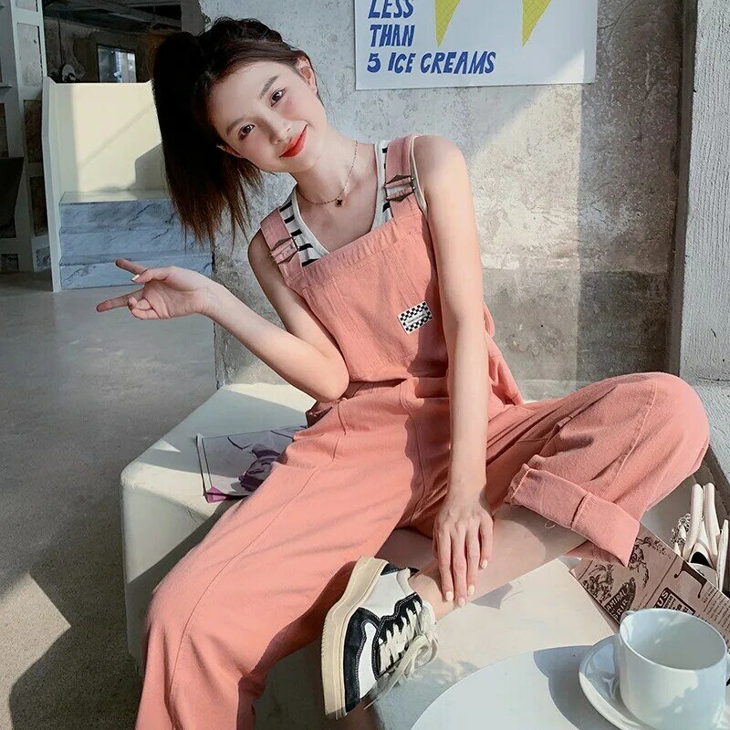 2024 estate nuove tute donna coreano dolce Casual Versatile tinta unita gamba dritta cinturino a figura intera pantaloni di un pezzo femminile