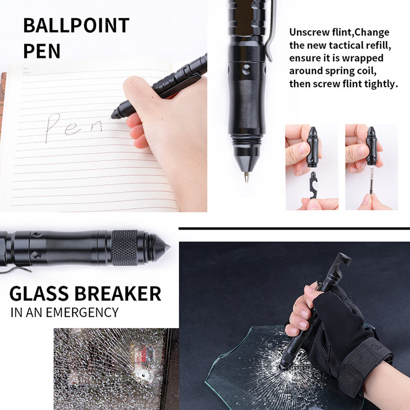 Многофункциональная тактическая ручка, держатель для телефона, тактическая ручка для самозащиты, ручка для сенсорного экрана, инструмент для выживания на открытом воздухе с компасом