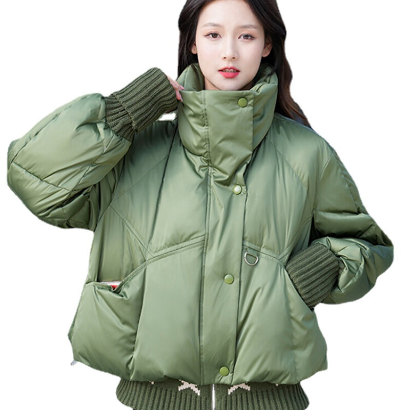 Mantel bulu angsa wanita, jaket Luaran tinggi hangat longgar polos, mantel musim dingin warna putih bebek baru untuk wanita