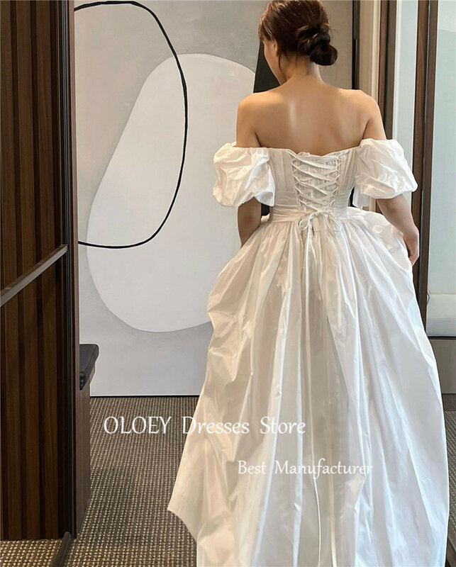 Oloey ชุดเดรสงานแต่งงานเรียบง่ายเปิดไหล่แบบเปิดไหล่, ชุดคลุมสำหรับเจ้าสาวแบบเกาหลีชุดเดรสปาร์ตี้ทางการ