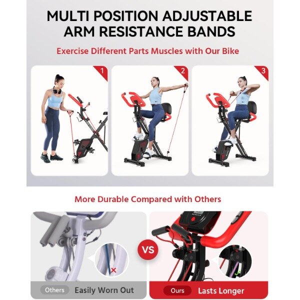 pooboo Folding Exercise Bike, Foldable Fitness Stationary Bike Machine, Upright Indoor Cycling Bike, Magnetic X-Bike