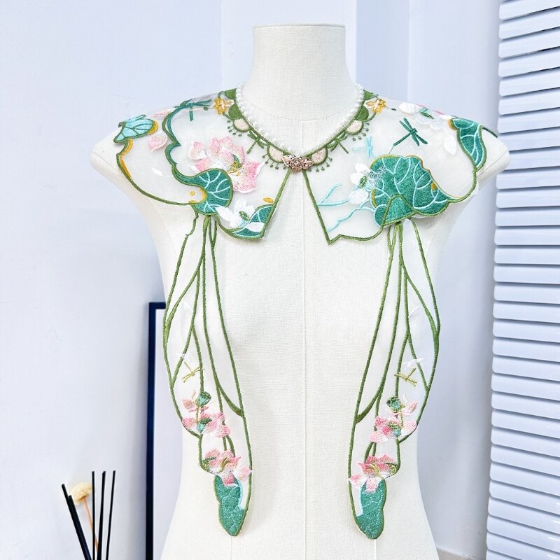 Ethnic False Collar for Women Embroidered Flower Shawl Wrap Detachable Embroidered Shrugs Capelet