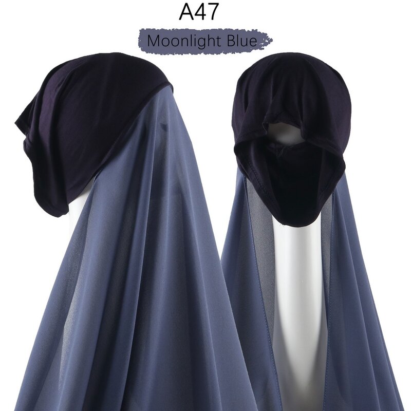 Jilbab sifon wanita Muslim, syal kepala syal bawah kerudung sifon instan dengan topi Bonnet untuk perempuan