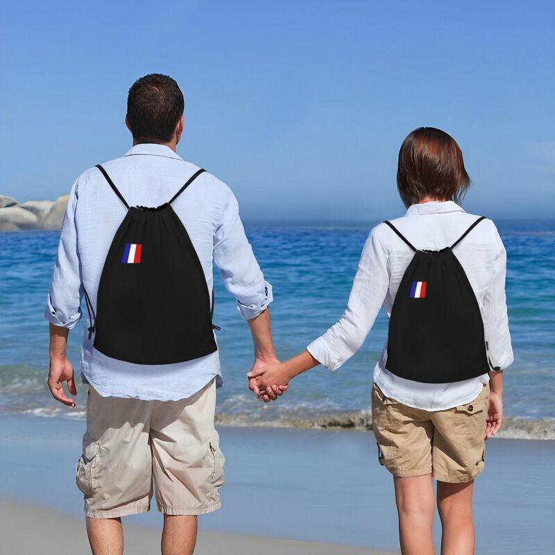 Рюкзак на шнурке с французским флагом для мужчин и женщин, спортивный складной патриотический тренировочный ранец