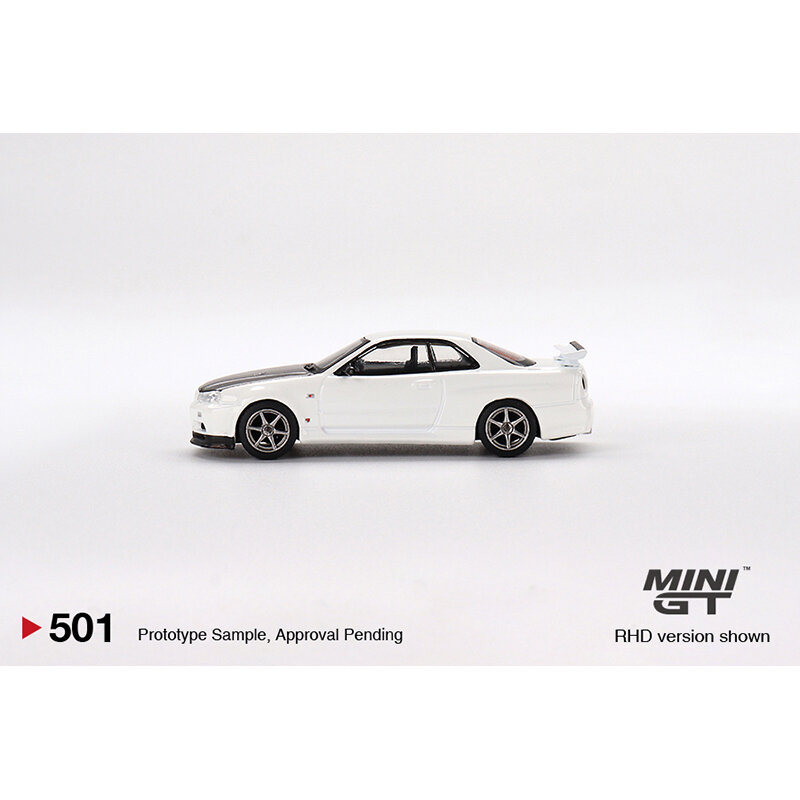 Mini Skyline Diecast carro modelo, branco Diecast, miniatura, coleção, GTR, R34, V-Spec II, N1, 501, Em estoque, 1:64
