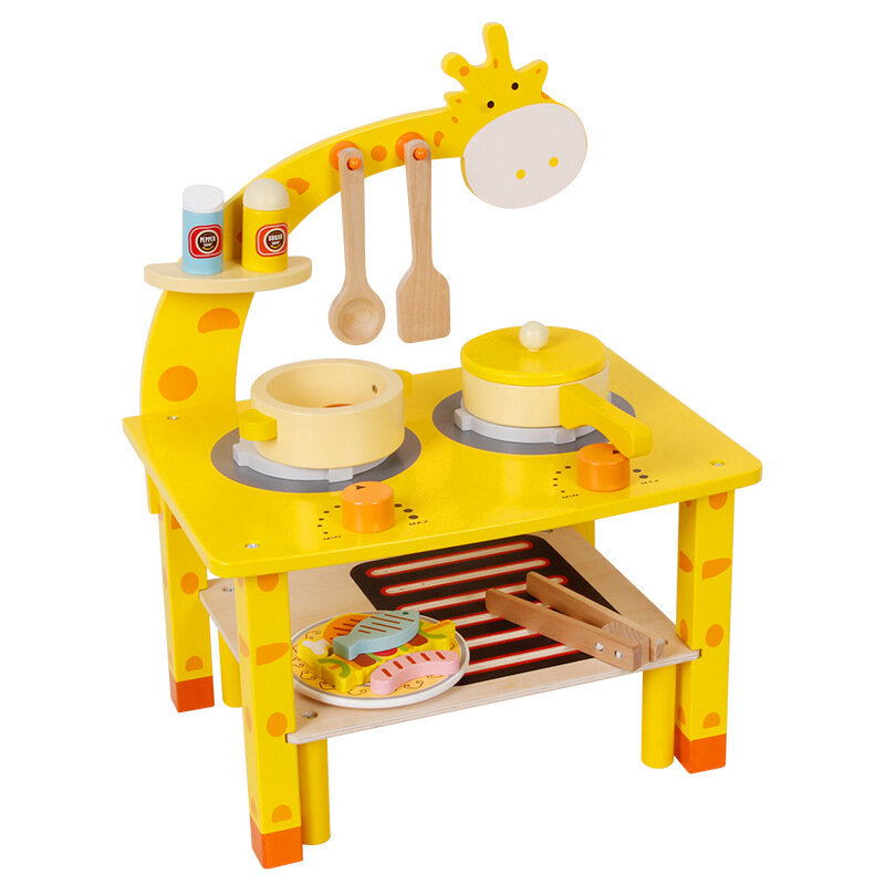 Giraffe stove barbecue set boy and girl wooden play house simulation kitchen cooking toys
