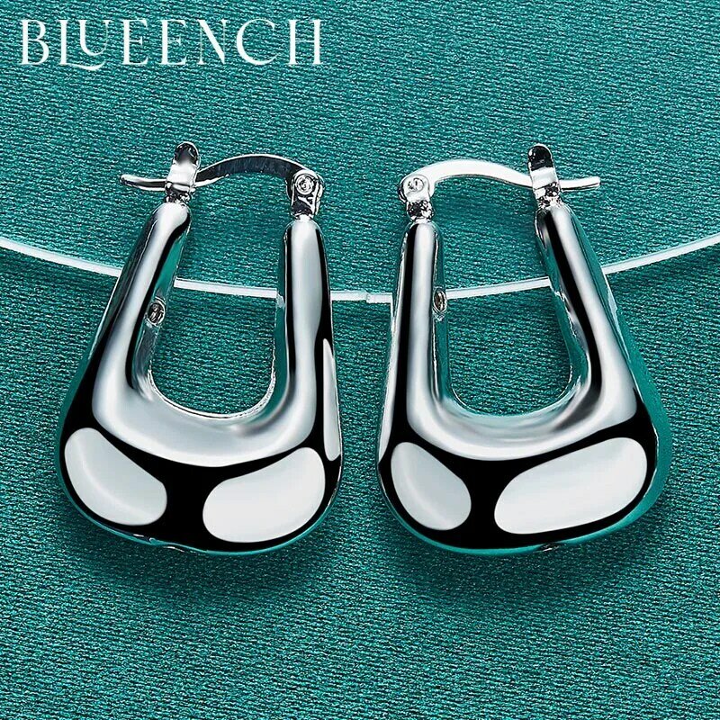 Blueench 925 Sterling Silver U Shape Simple Earrings for Women Party Hipster Trend Fashion Jewelry