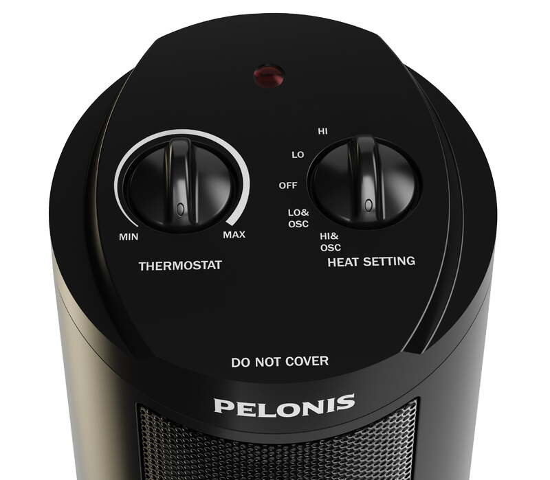 Pelonis เครื่องทำความร้อนในบ้านขนาด17 "1500W, NTH15-17L ฮีตเตอร์ขนาดเล็กความร้อนสีดำ