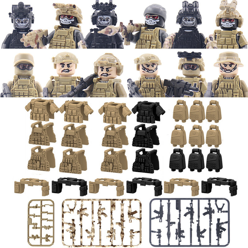 고스트 코만도 특수 부대 빌딩 블록, 도시 공격 SWAT 군인 피규어 군사 무기 총 헬멧 벽돌, 어린이 장난감