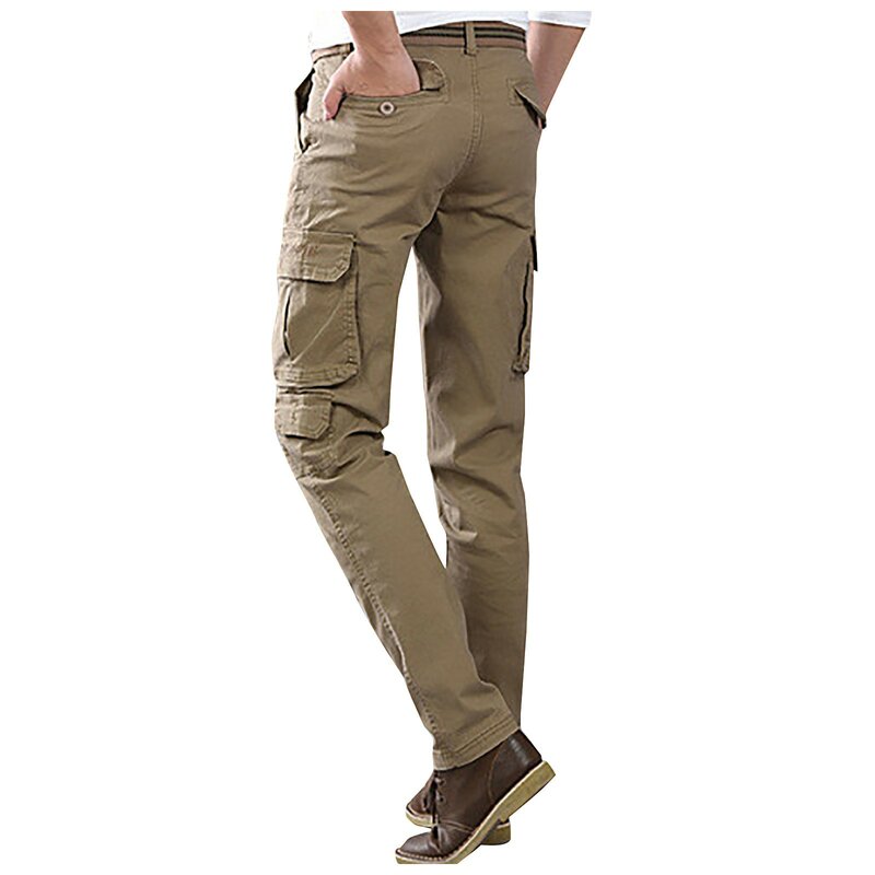 Slim Trouser Mens Hiking Multi Pocket Outdoor Sports Pant Simple Solid Cargo Pants Fashion Drawstring Pantalones Overalls 2024