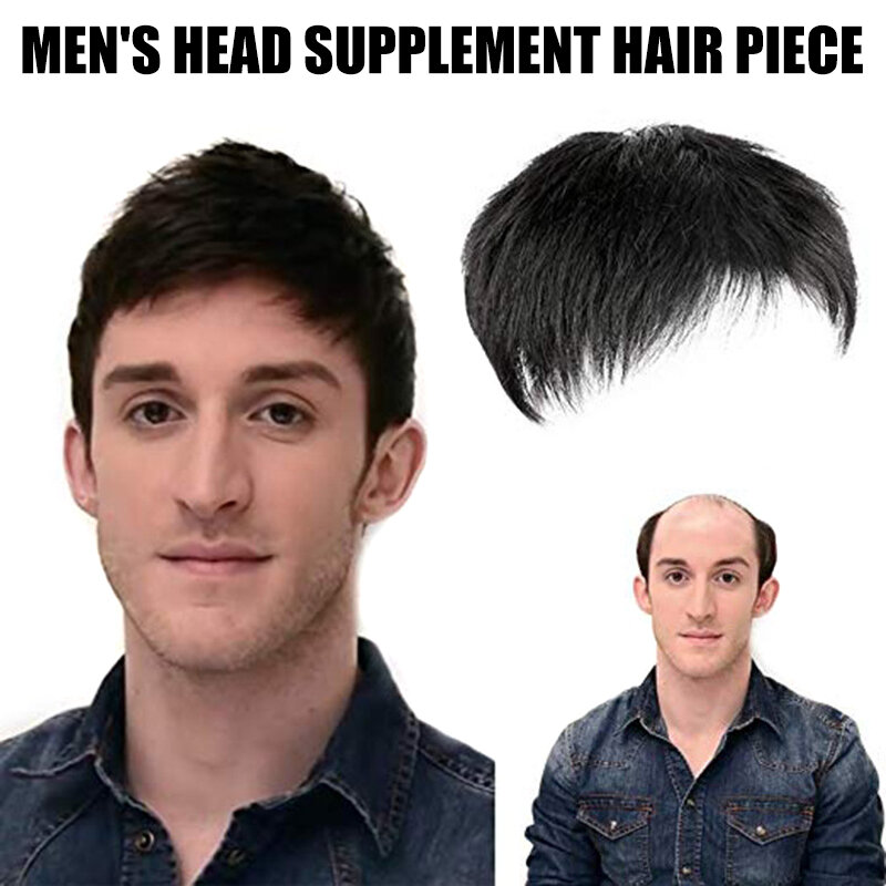 Atasan model lurus pendek untuk pria, wig pengganti rambut rontok dengan klip tanpa lem, wig manusia untuk pria