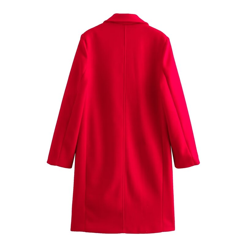 Donna nuova moda rosso lungo stile doppio petto cappotto di lana Vintage manica lunga tasche laterali capispalla femminile camicia Chic