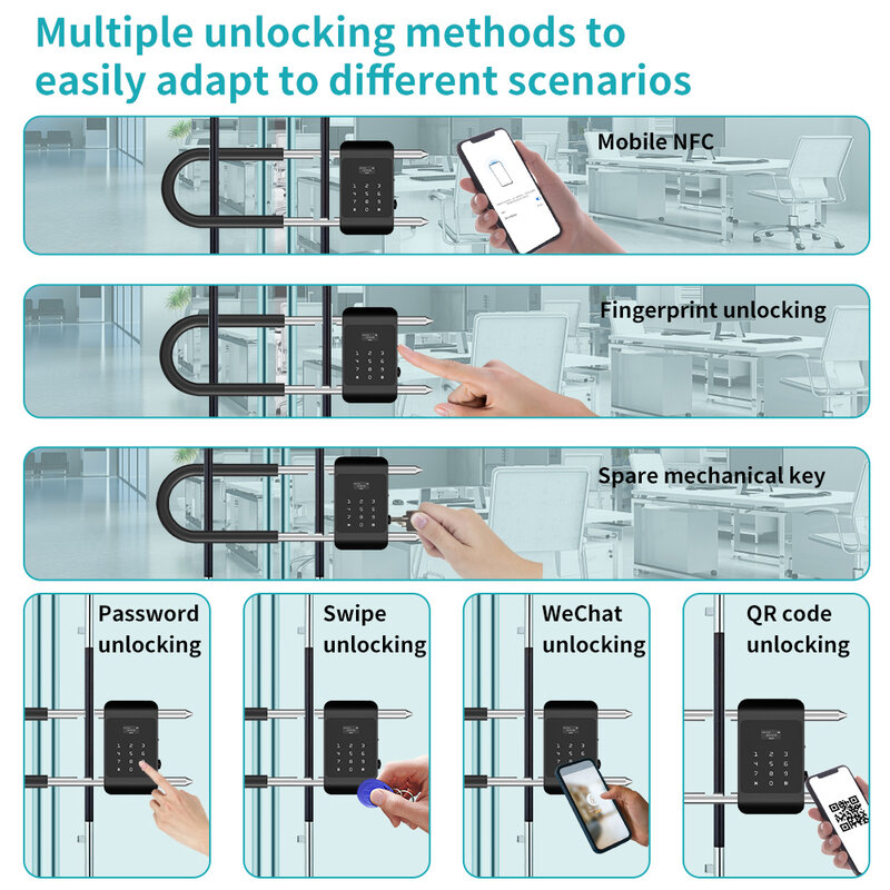 High Quality Smart Biometric Fingerprint Lock with Bluetooth HAHA App U Shape Lock for Office Glass Door Electronic Digital Lock