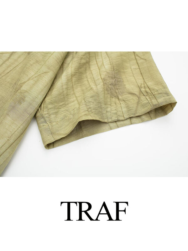 Traf Woman 'S Zomer Nieuwe Mode Casual Shirts Effen Print Turn-Down Kraag Lange Mouwen Enkele Rij Knopen Dames Vintage Blouses