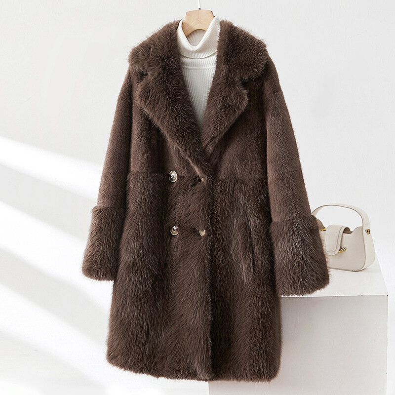 Wysokiej jakości grube ciepłe futro płaszcz długa kurtka kobiet 2023 zimowe futrzane płaszcze eleganckie klapy damskie puszyste Manteau Femme Hiver