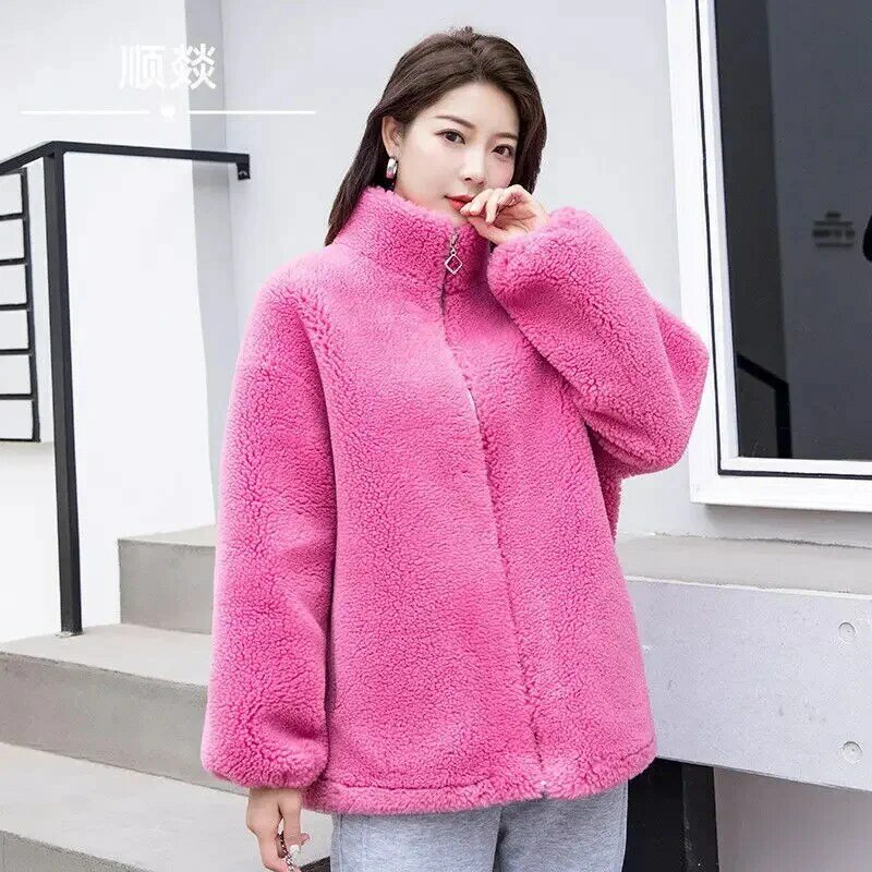 Abrigo de piel sintética para mujer, chaqueta de lana de oveja, suéter de invierno
