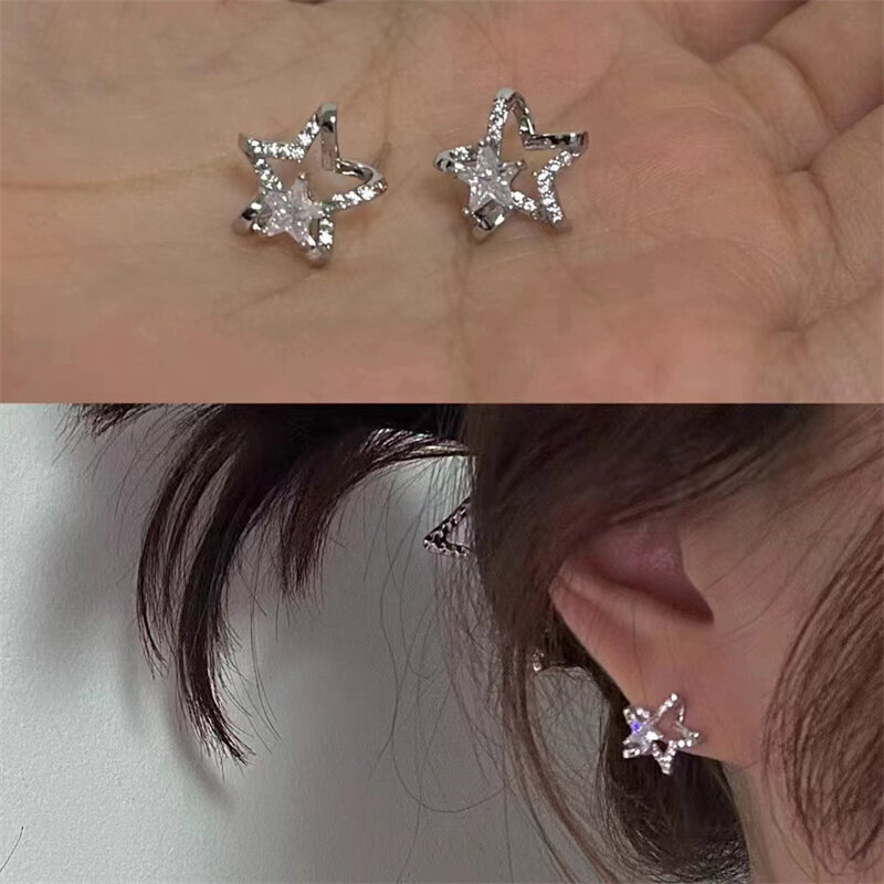 Goth Black Butterfly Crystal Star Earring Set For Women Girl Vintage Aesthetic Heart Stud Earring Trendy Y2K Jewelry Accessories