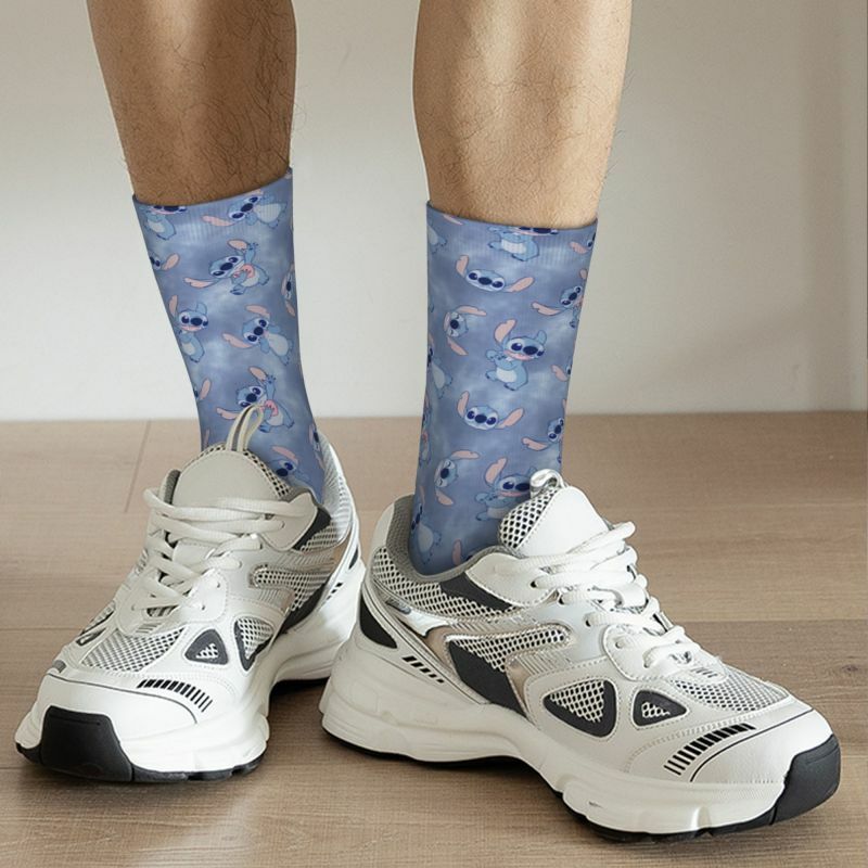 Disney-Stitch Pattern Socks para homens e mulheres, engraçado Anime Crew Socks, vestido quente, novidade