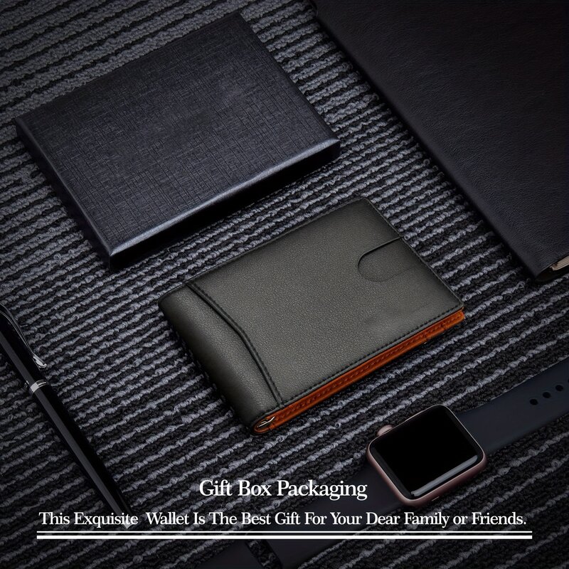 กระเป๋าสตางค์หนัง PU แบบบางสำหรับผู้ชายพร้อมคลิปหนีบบัตรเครดิต RFID ขนาดเล็กผู้ชายหนังที่ใส่บัตรกระเป๋าเงินบาง