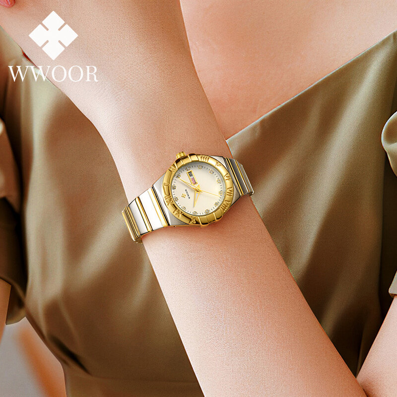 WWOOR Neue Elegante Uhr Für Frauen Diamanten Weibliche Uhr Luxus Marke Kleine Uhr Kleid Damen Quarz Armbanduhr Relogio Feminino