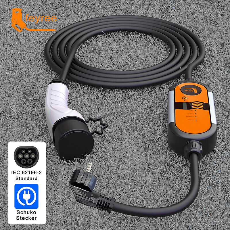 EV Portable Charger Type2 3.5KW Charging Cable Adjustable Current 8/10/13/16A Type1 j1772 Schuko Plug Wallbox for Electric Car