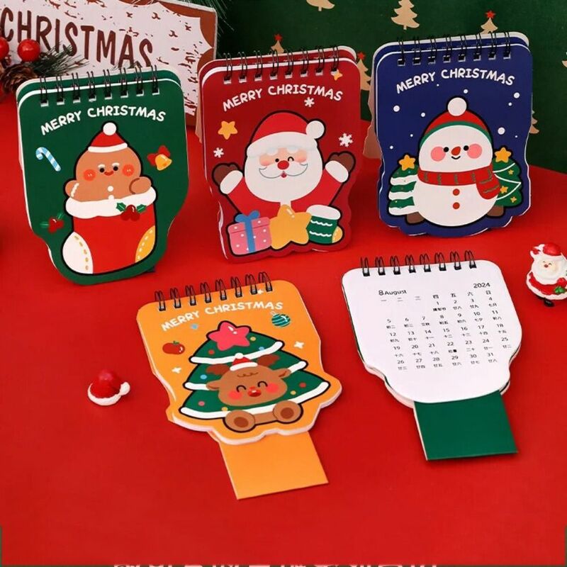 Calendrier artisanal en papier de Noël, calendrier de bureau de forme spéciale, mini calendrier de dessin animé mignon, à la mode, 2024