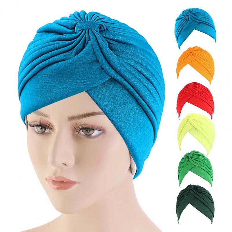 Turbante único a prueba de viento para mujer, gorro indio anudado, envoltura para la cabeza para adultos, Color sólido