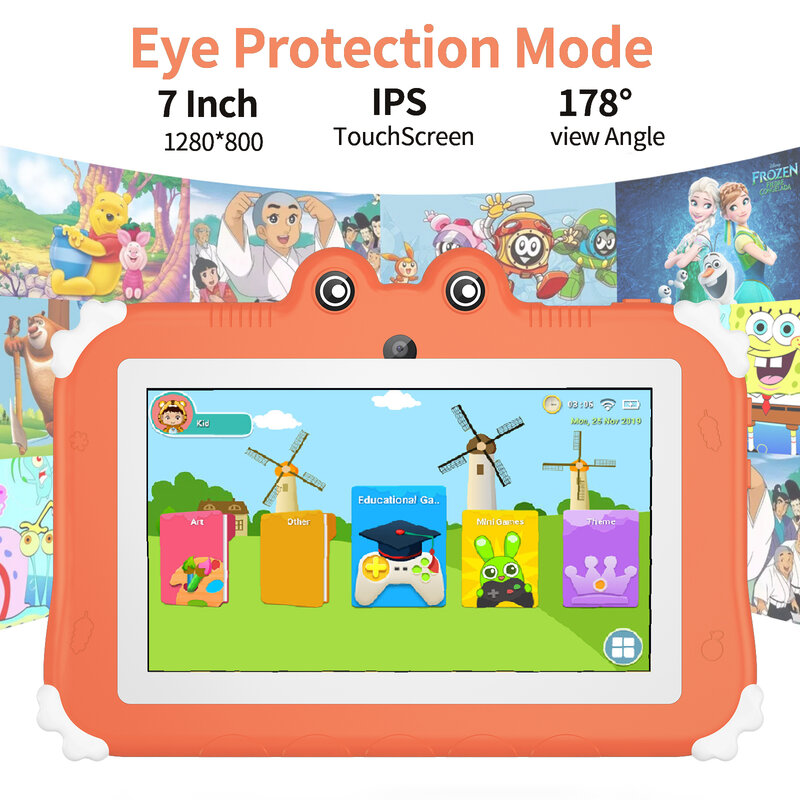 Tableta Android 12 de 7 pulgadas para niños pequeños, dispositivo de aprendizaje con WIFI, 4 GB de RAM, 64 GB de ROM, Software para juegos instalado, novedad de 2024