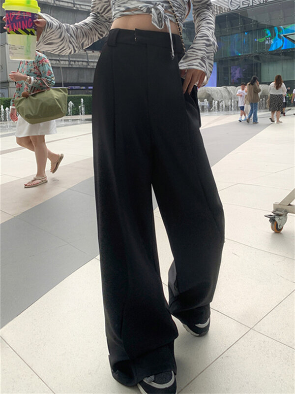 PLAMTEE-pantalones holgados de pierna ancha para mujer, Pantalón recto, minimalista, elegante, para oficina, verano, 2024
