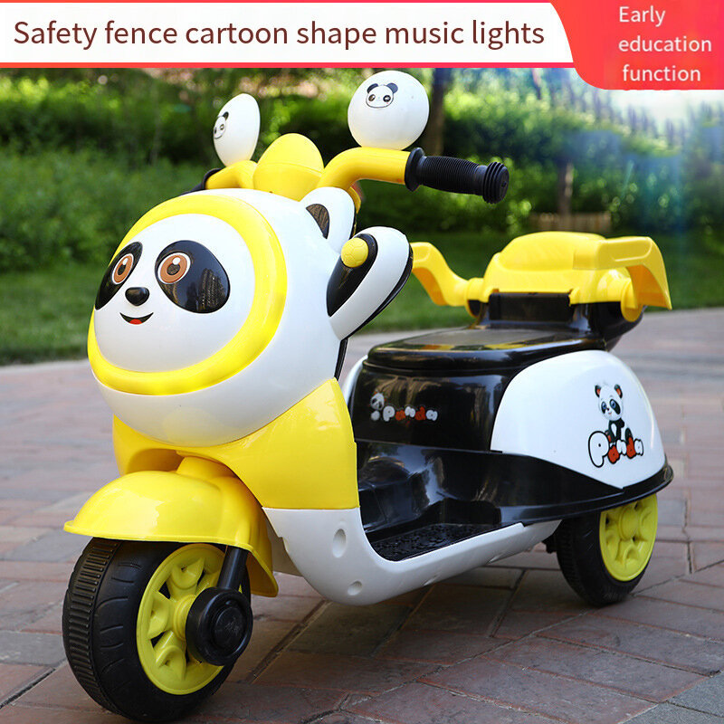 Triciclo de motocicleta eléctrica para niños y niñas, motocicleta Panda, coche de batería, Educación Temprana, música recargable, coche de juguete para bebés